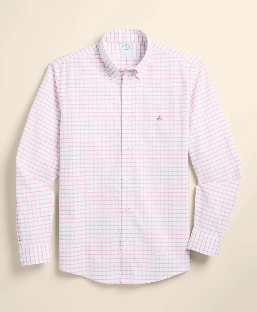 Stretch Cotton Non-Iron Oxford Polo Button Down, Windowpane Sport Shirt