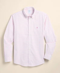 Stretch Cotton Non-Iron Oxford Polo Button Down, Windowpane Sport Shirt