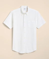 Stretch Cotton Seersucker Button-Down Collar Short-Sleeve Sport Shirt
