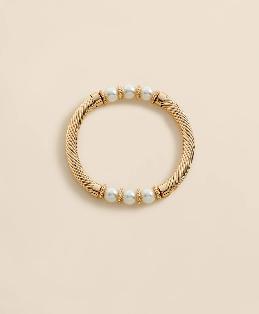 Stretch Faux-Pearl Bracelet with Gold-Plated Rope Detail