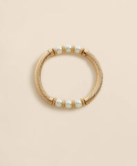Stretch Faux-Pearl Bracelet with Gold-Plated Rope Detail