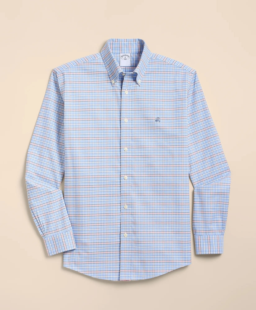 Stretch Non-Iron Cotton-Oxford Polo Button-Down, Check Sport Shirt