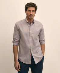 Stretch Cotton Non-Iron Broadcloth Polo Button-Down Collar, Check Sport Shirt