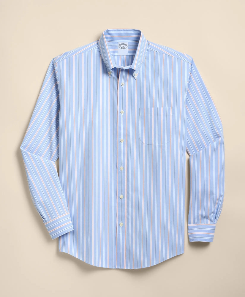 Stretch Cotton Non-Iron Broadcloth Polo Button-Down Collar, Stripe Sport Shirt