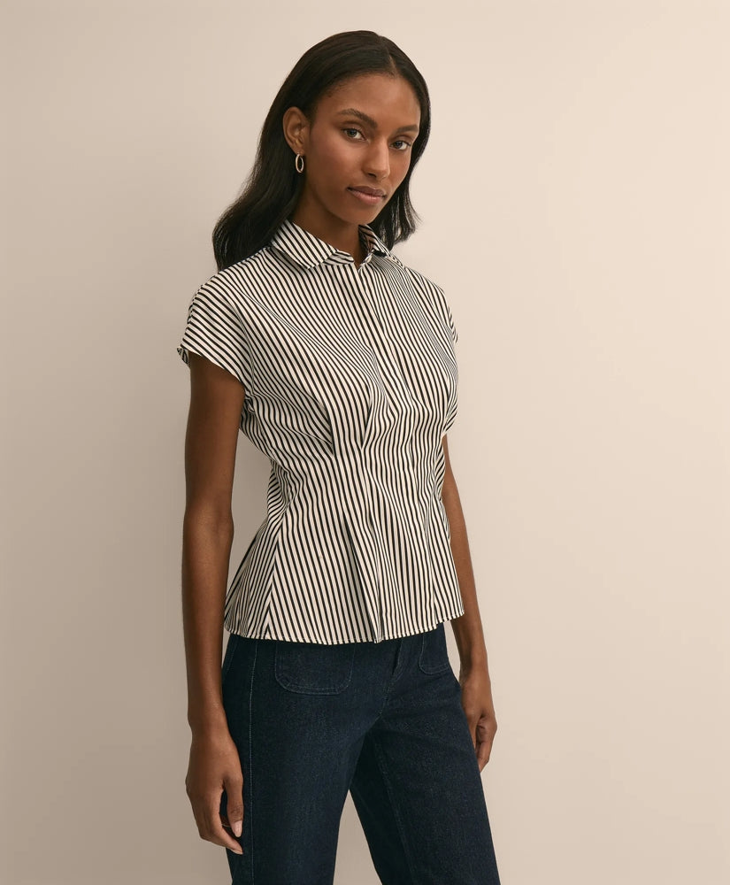 Cotton Sateen Stripe Peplum Shirt