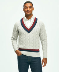 Vintage-Inspired Tennis V-Neck Sweater in Supima