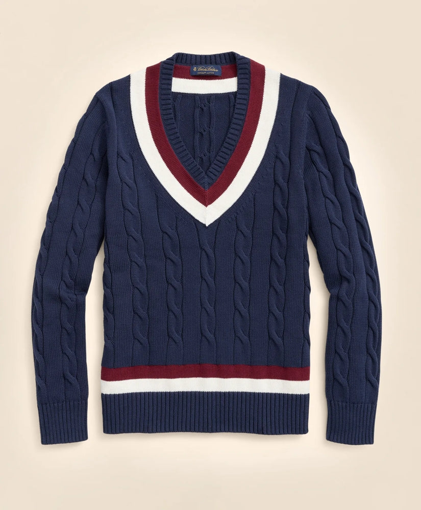 Vintage-Inspired Tennis V-Neck Sweater in Supima