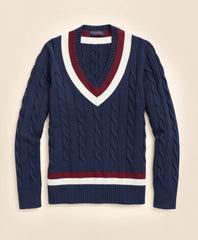 Vintage-Inspired Tennis V-Neck Sweater in Supima