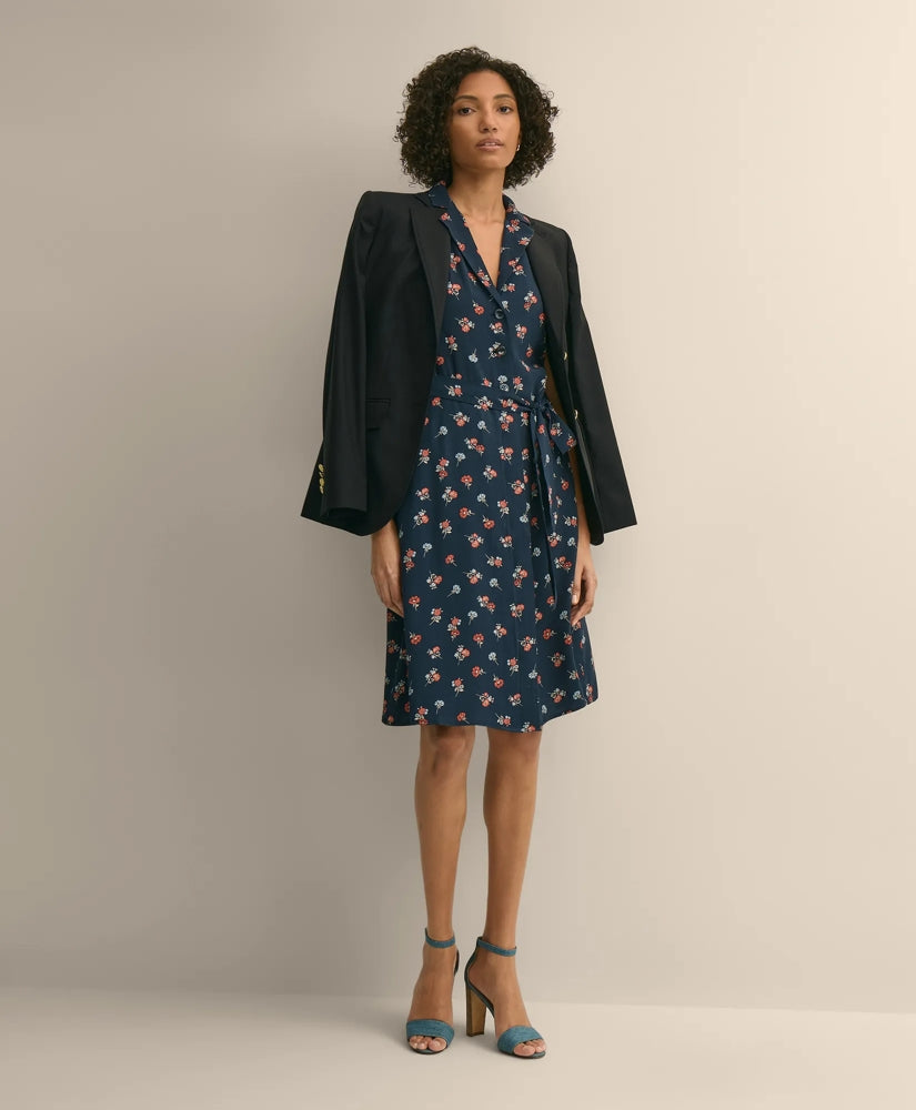 Viscose Floral Short-Sleeve Belted Shirt Dress