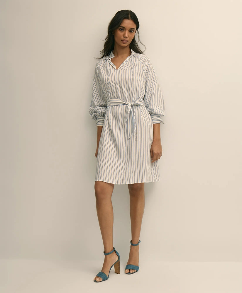 Viscose Pullover Striped Belted Shirt Dress