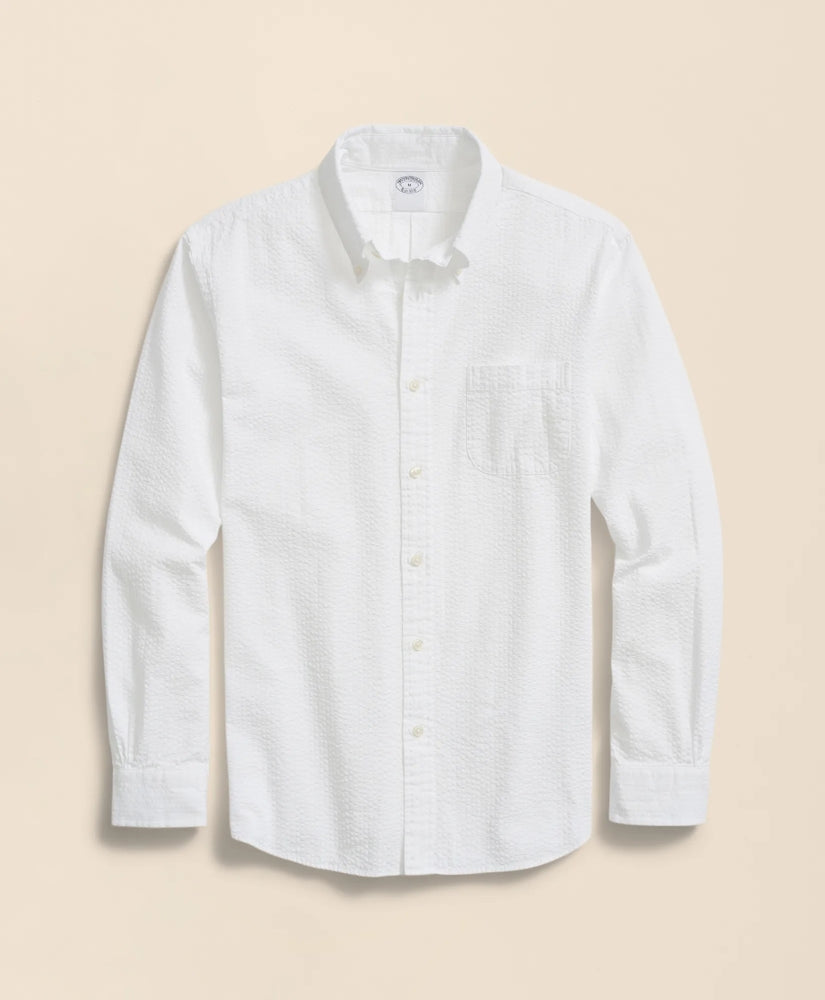 Washed Cotton Seersucker Button-Down Collar Sport Shirt
