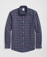 Stretch Cotton Non-Iron Oxford Polo Button Down Collar, Tartan Shirt