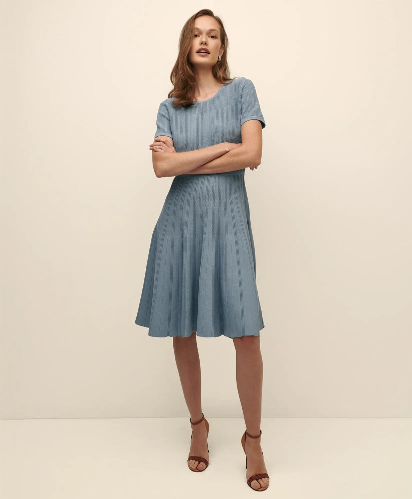 A-Line Pleated Short-Sleeve Sweater Dress