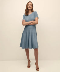 A-Line Pleated Short-Sleeve Sweater Dress