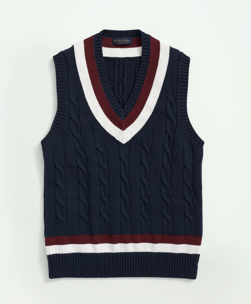 Vintage-Inspired Tennis V-Neck Vest in Supima