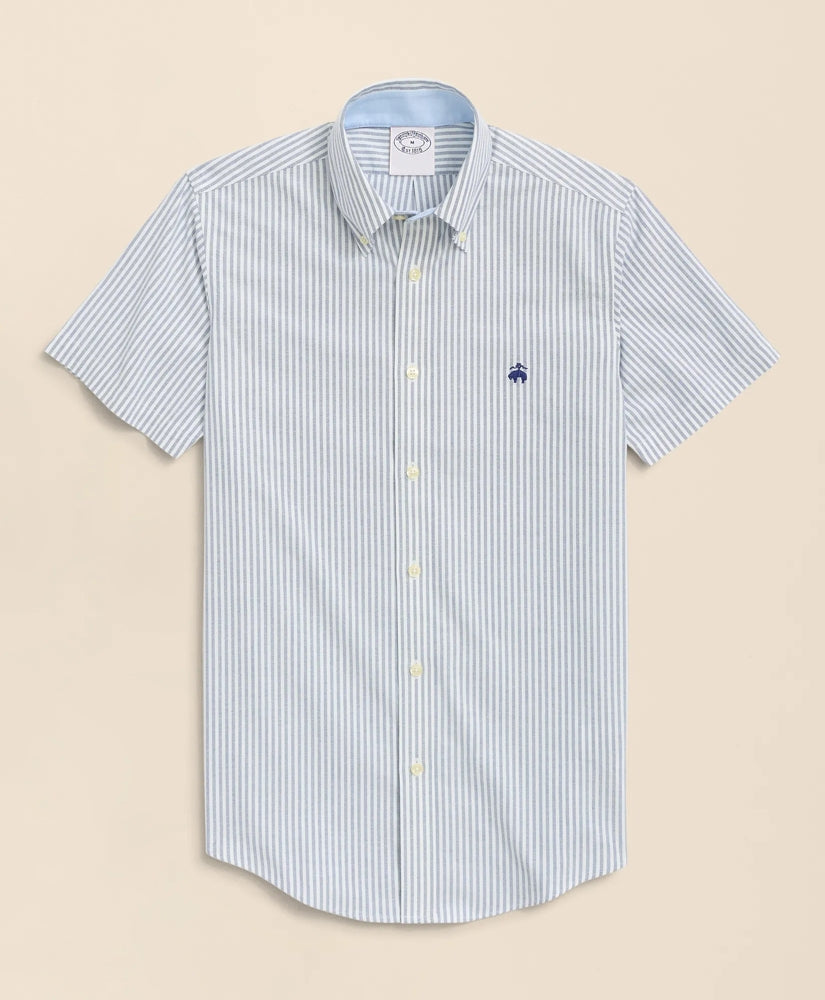 Stretch Non-Iron Oxford Button-Down Collar, Bengal Stripe Short- Sleeve Sport Shirt