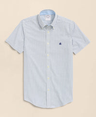 Stretch Non-Iron Oxford Button-Down Collar, Bengal Stripe Short- Sleeve Sport Shirt
