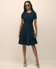 A-Line Pleated Short-Sleeve Sweater Dress