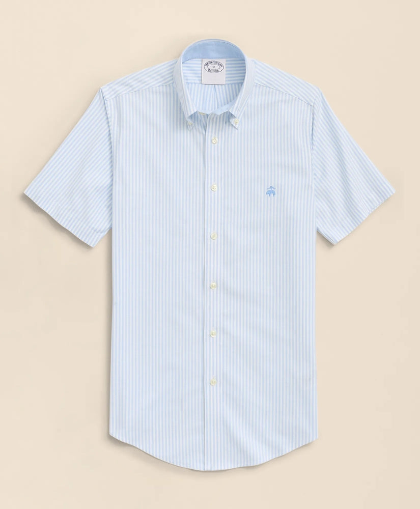 Stretch Non-Iron Oxford Button-Down Collar, Bengal Stripe Short- Sleeve Sport Shirt