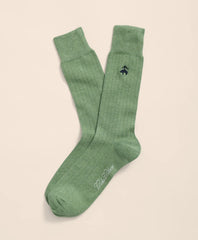 Cotton Blend Ribbed Socks with Embroidered Golden Fleece